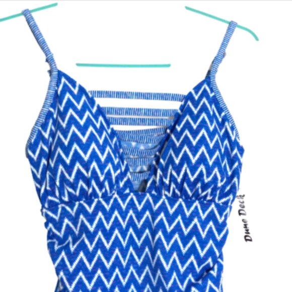 Dune Deck Women's Blue Chevron Tankini NEW Sz US 12 Cutout contrast trim Stretch - Picture 5 of 9